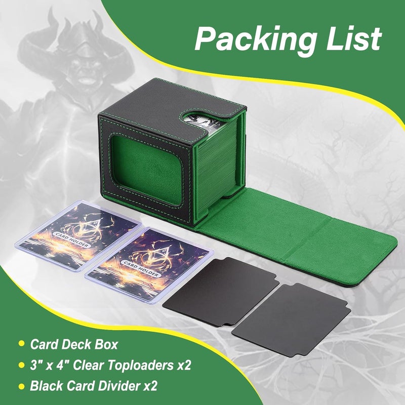 Stepane Commander Deck Box for MTG with double display windows,Card Storage Box Fits 120+ Single sleveed Cards,Magnetic Card Box with 2 Dividers&2 Toploaders for TCG Black/Green - Image 4